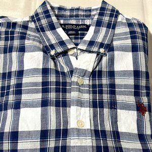 Men's U.S. Polo Assn. Long Sleeve Shirt, Blue Plaid Size L